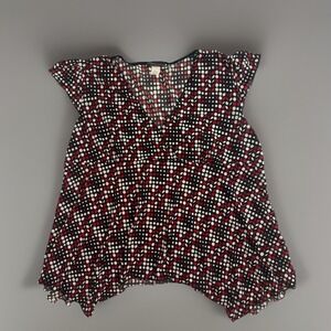 Von Mozart Women's 2X Red Polka Dots Print Top‎ Short Sleeve V-Neck Blouse Y2K